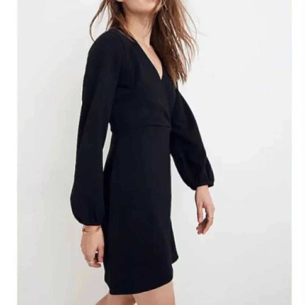 Madewell Women's Texture‎ & Thread Long Sleeve Side Tie Dress Size Large Black